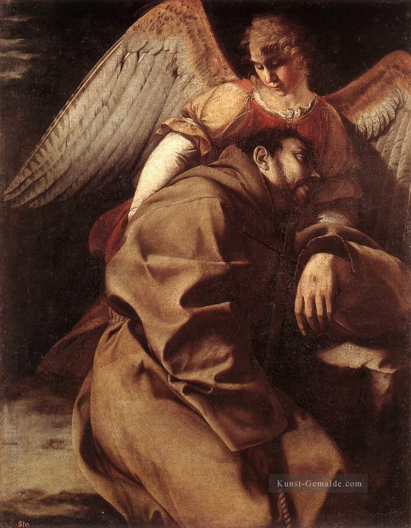 St Francis Unterstützt durch einen Engel Barock Maler Orazio Gentile Ölgemälde